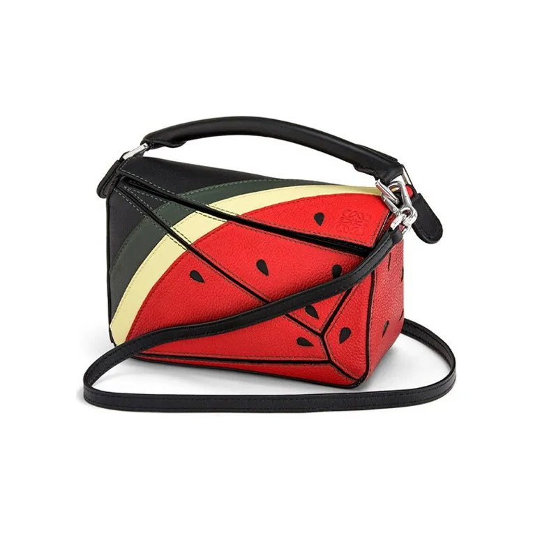 LOEWE Puzzle Calfskin Geometric Bag Puzzle Bag Handbag Shoulder Bag Crossbody Bag Mini Women's Red Black-1