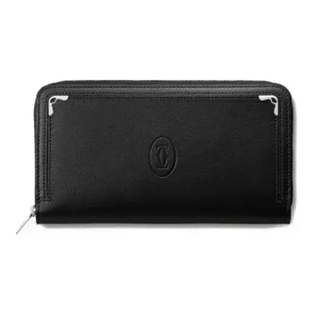 CARTIER Cow Leather Leather Clip Wallet Card Holder Men's Black