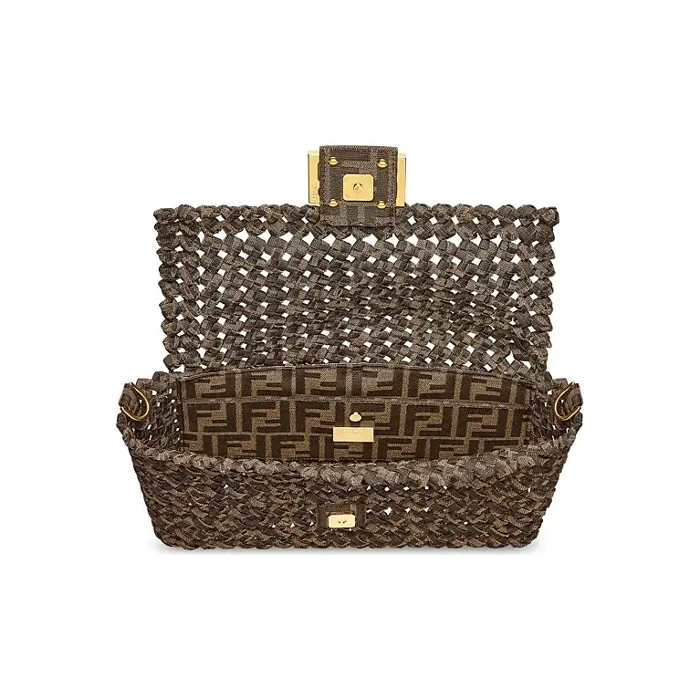 FENDI Baguette Jacquard Canvas Crossbody Handbag Shoulder Bag Medium Size Women's Brown-3