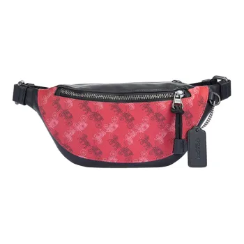 COACH Warren Leather One Shoulder Crossbody Bag Sling Bag Fanny Pack Large Size Men's Black & Red