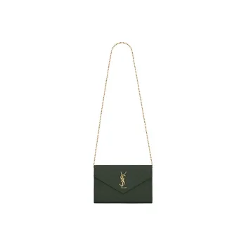 SAINT LAURENT Cow Leather Chain Bag Wallet Shoulder Bag Crossbody Bag Women's Dark Green