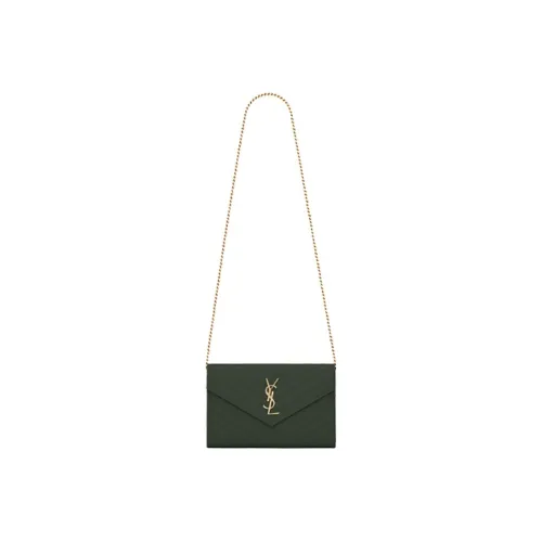 SAINT LAURENT Cow Leather Chain Bag Wallet Shoulder Bag Crossbody Bag Women's Dark Green