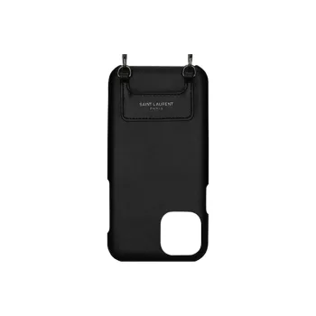 SAINT LAURENT Smooth Finish Leather Crossbody Bags Cell Phone Pouch Men's Black