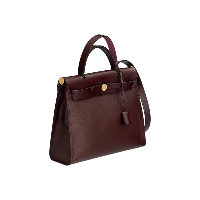 HERMES Herbag Zip Berline Canvas And Hunter Cow Leather Shoulder Bag Crossbody Bag Handbag Unisex Saddle Red-1