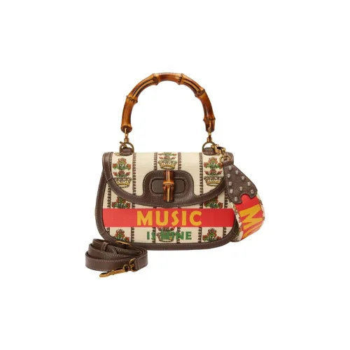 GUCCI Jacquard Fabric Shoulder Bag Crossbody Bag Handbag Medium Size Women's Ivory White/Brown