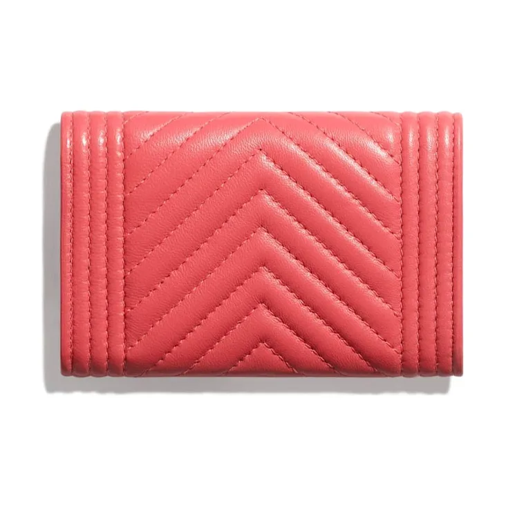 CHANEL Leboy Grain Embossed Calfskin Flap Wallet Card Holder Women's Pink-1
