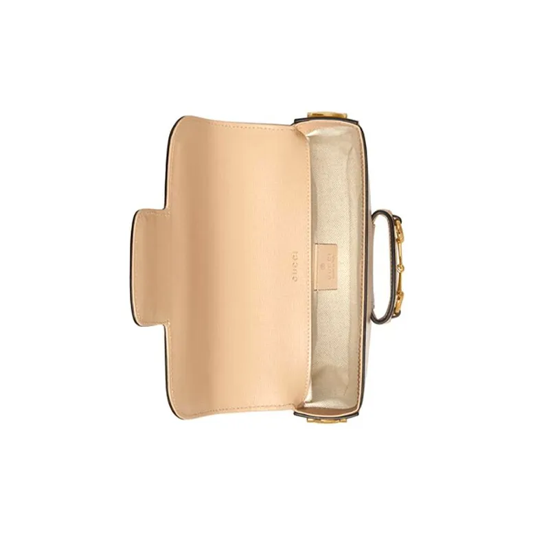 GUCCI Horsebit 1955 Leather Saddle Bag Shoulder Bag Crossbody Bag Mini Women's Beige-7