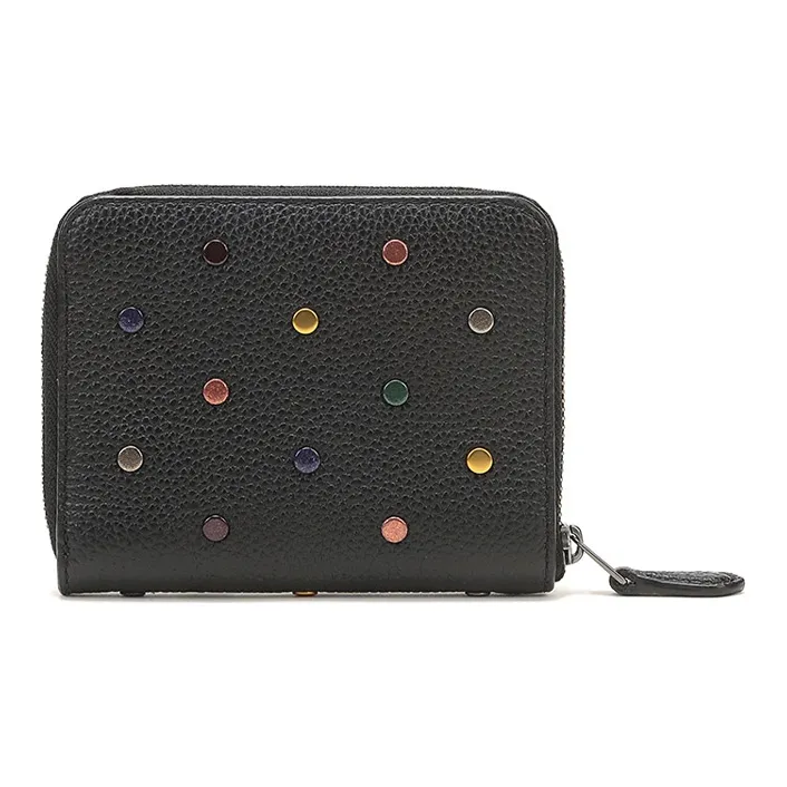 COACH Zip Around Leather Clutch Coin Purse Women's Black-3