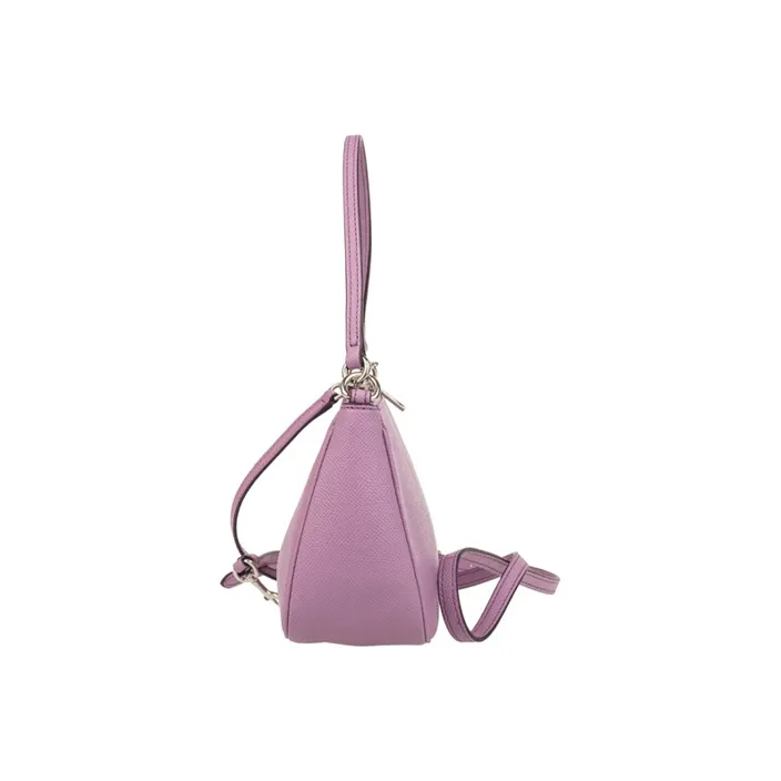 COACH Cross Grain Leather Pochette, Portable Underarm Shoulder Bag Trumpets Women's Lavender Purple-1