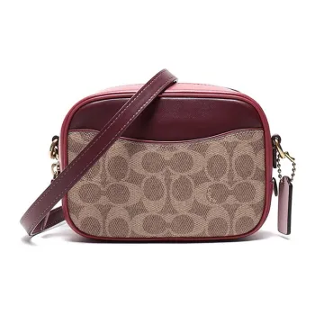 COACH Camera Coated Canvas With Leather Crossbody Bag Shoulder Bag Women's Red Apple Brown Multicolor