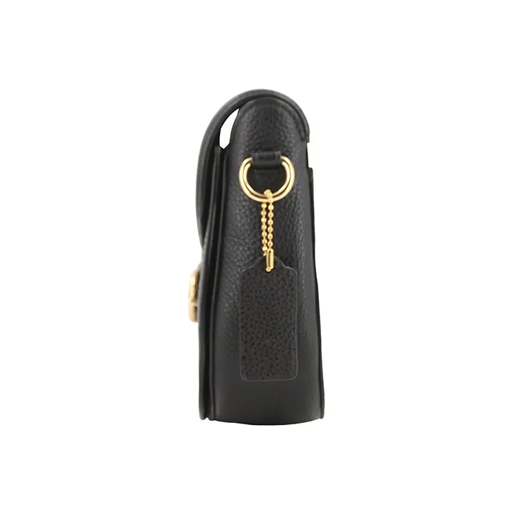 COACH Jade Litchi Grain Leather Saddle Bag, Shoulder Bag, Crossbody Bag Medium Size Women's Black-3