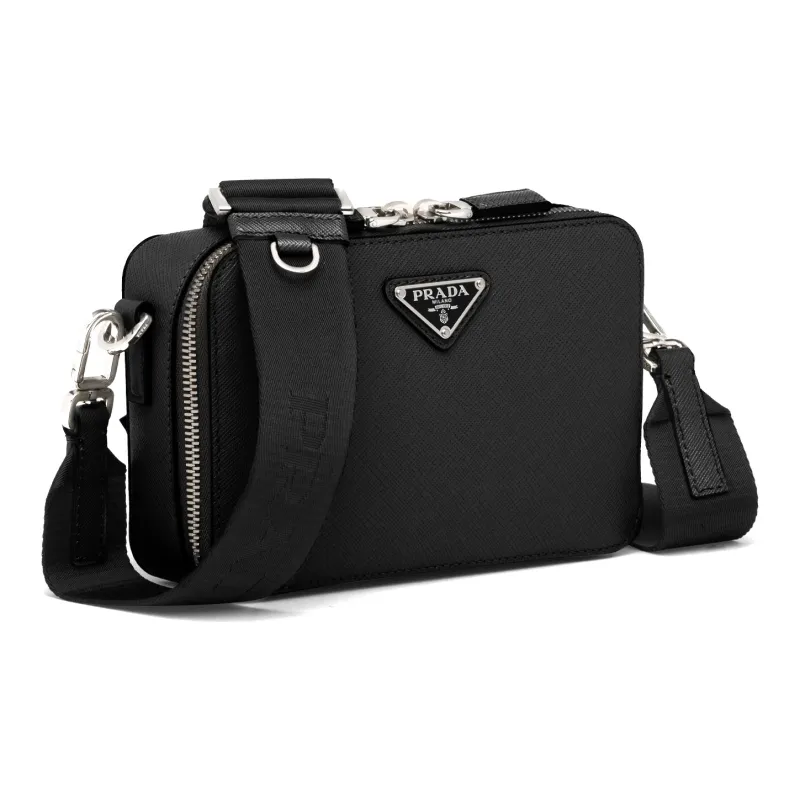 PRADA Leather Handbag Shoulder Bags Men's Black-2