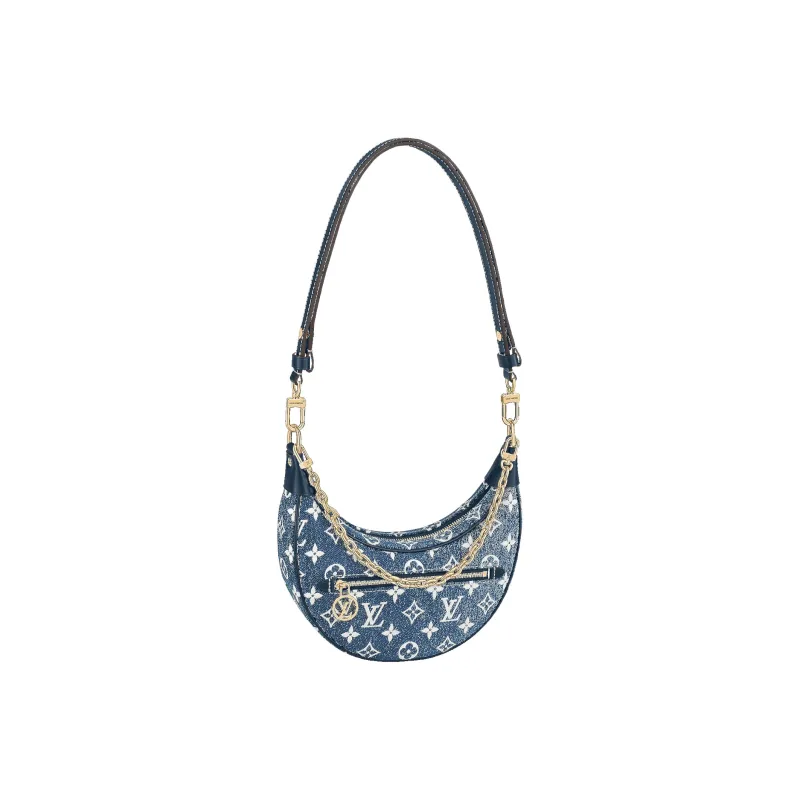 LOUIS VUITTON Loop Baguette Handbag Denim Jacquard Navy Blue-1