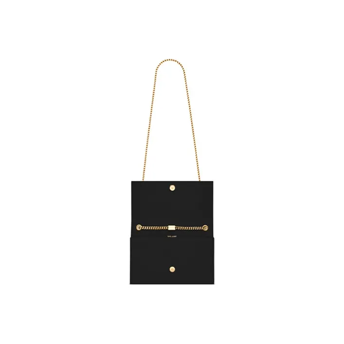 SAINT LAURENT KATE Calfskin Fringe Shoulder Bag Crossbody Bag Medium Size Women's Black-5