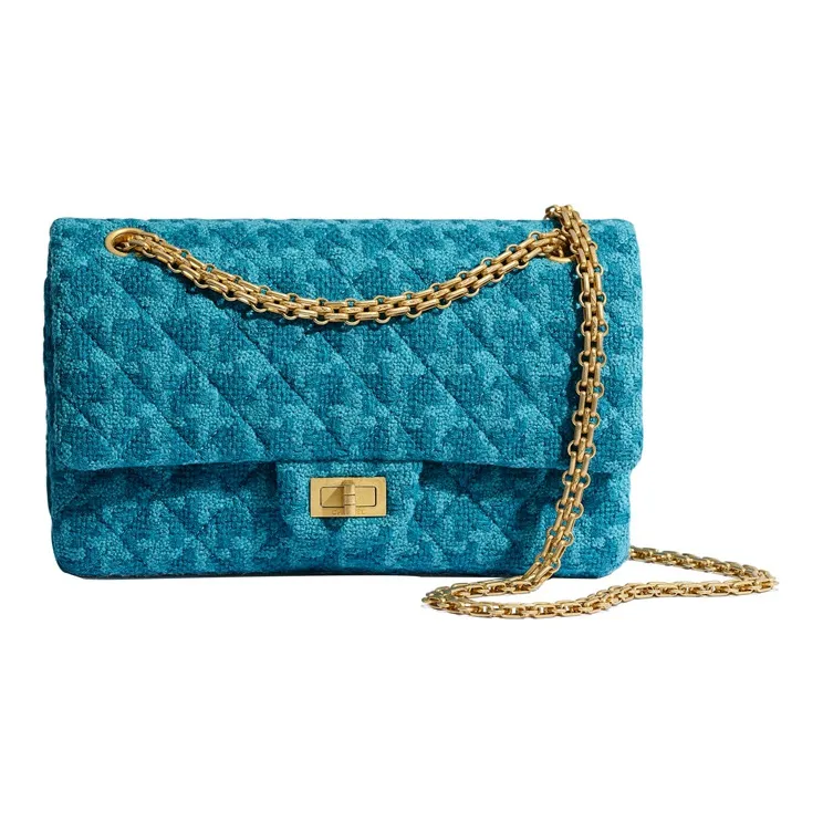 CHANEL 2.55 Fabric Crossbody Bag, Shoulder Bag Women's Blue-0