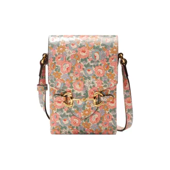 GUCCI Liberty Collaboration Leather Cell Phone Pouch Shoulder Bag Crossbody Bag Mini Women's Light Pink/Multicolor