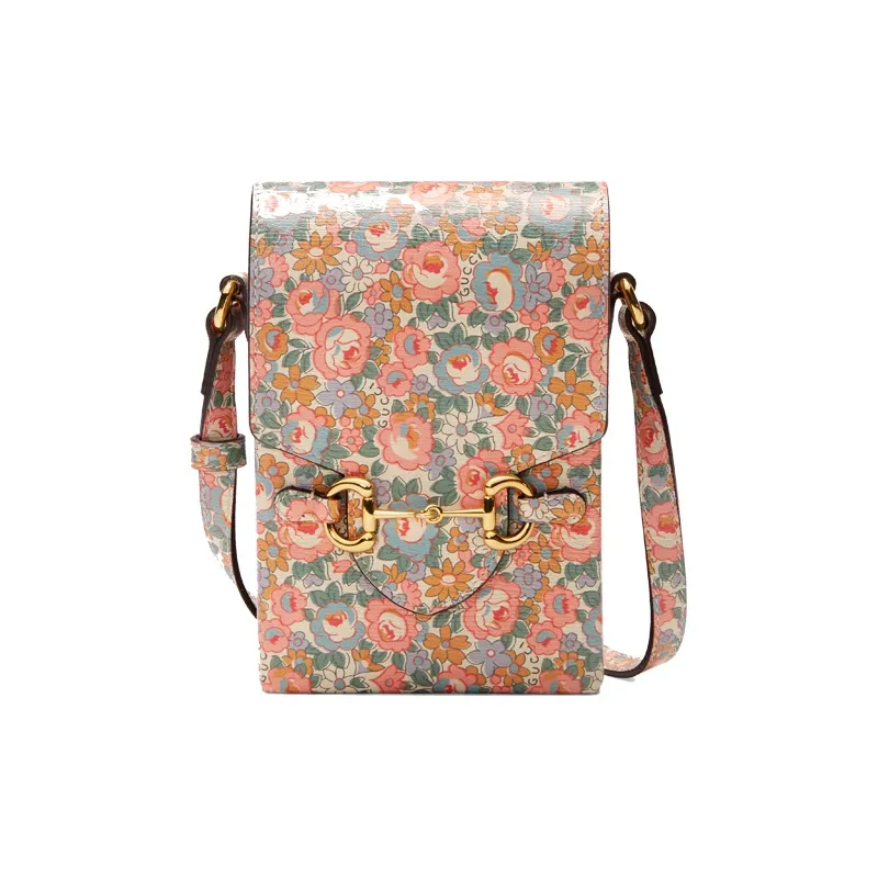 GUCCI Liberty Collaboration Leather Cell Phone Pouch Shoulder Bag Crossbody Bag Mini Women's Light Pink/Multicolor-0