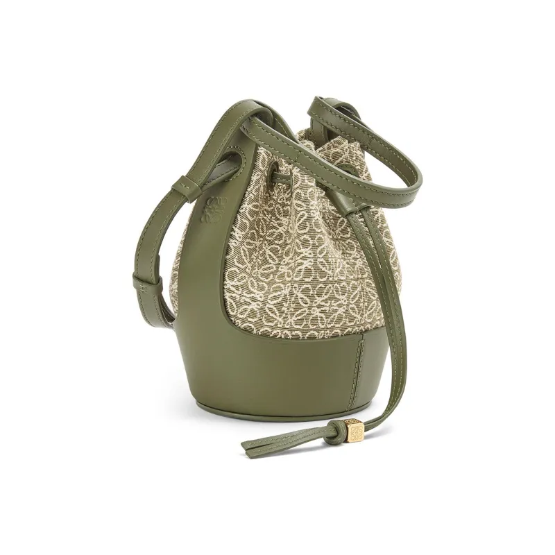 LOEWE Balloon Calfskin Canvas Crossbody Handbag Shoulder Bag Mini Women's Green-1