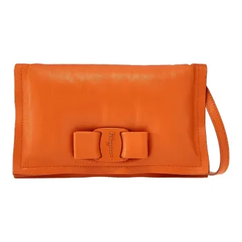 FERRAGAMO Calfskin Pillow Bag Shoulder Bag Crossbody Bag Mini Women's Orange