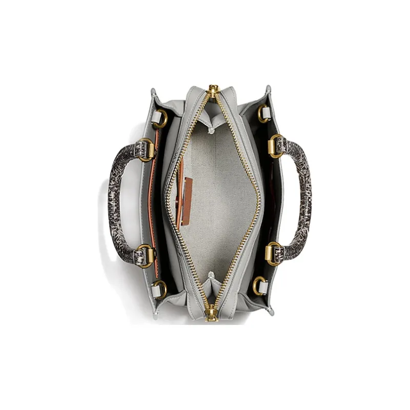 COACH Basquiat Collaboration Rogue Leather With Snake Skin Handbag Shoulder Bag Medium Size Women's Gray-2