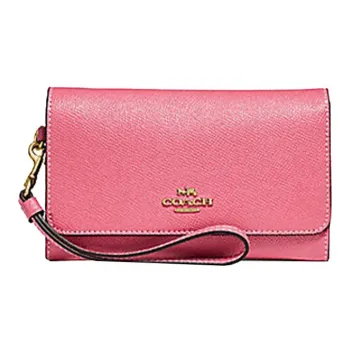 COACH Phone Cross Grain Leather Clutch Wallet, Cell Phone Pouch Small Size Women's Dark Pink