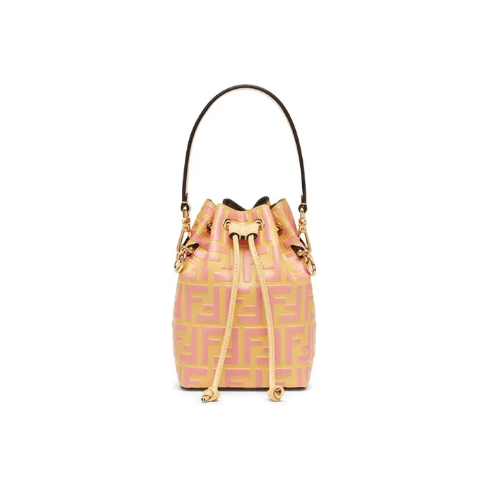 FENDI Mon Tresor Calfskin Drawstring Bucket Bag Shoulder Bag Crossbody Bag Handbag Mini Women's Yellow/Pink Candy Color-0