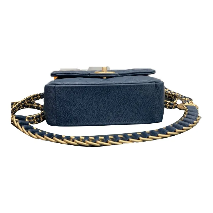 CHANEL Gold Coin Collection Grain Embossed Calfskin Flap Bag, Shoulder Bag, Crossbody Bag Mini Women's Marine Blue-5