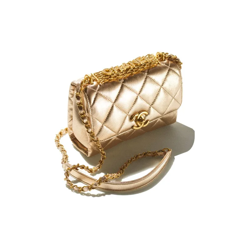 CHANEL Sheepskin Shoulder Bag, Crossbody Bag Mini Women's Gold-1