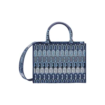 Furla Fabric Tote Bag Shopping Bag Shoulder Bags Small Size Women's Denim Blue Shades