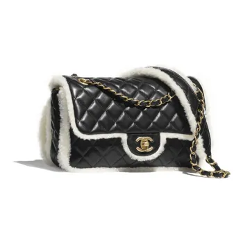 CHANEL Lambskin Chain Shoulder Bag, Crossbody Bag Women's Black/White
