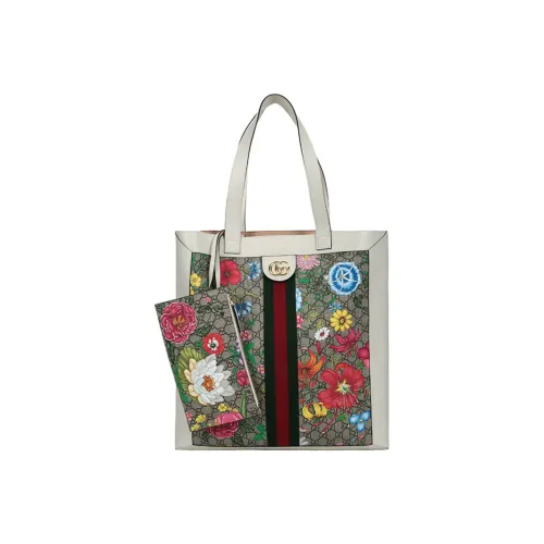 GUCCI Canvas With Leather Tote Bag Shopping Bag Combo One Shoulder Handbag Large Size Women's Multicolor