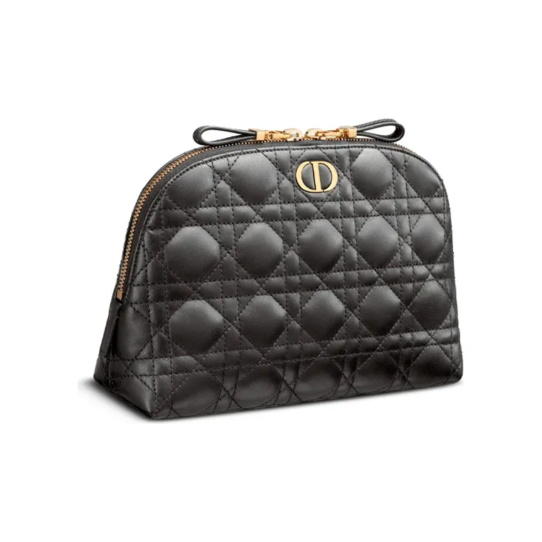 DIOR Caro Series Sheepskin Makeup Bag Women's Black-1