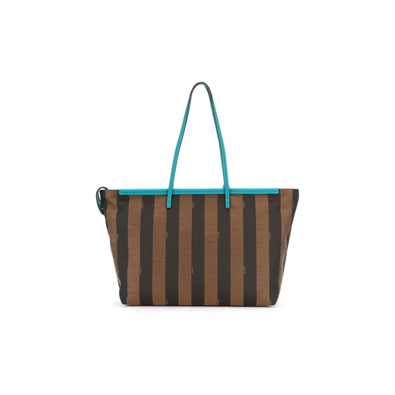 FENDI Fabric With Leather Tote Bag, Shopping Bag, Shoulder Bag, Handbag Women's Brown/Blue-1