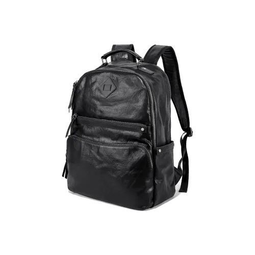 Ace Paul Top Grain Cow Leather Backpack Large Size Men's Black