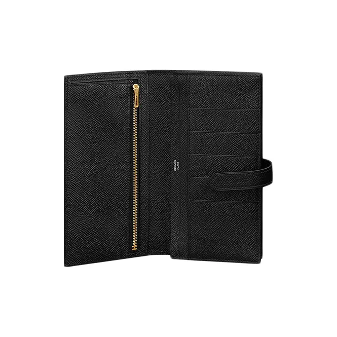 HERMES Bearn Epsom Calfskin Long Wallets Women's Black-1