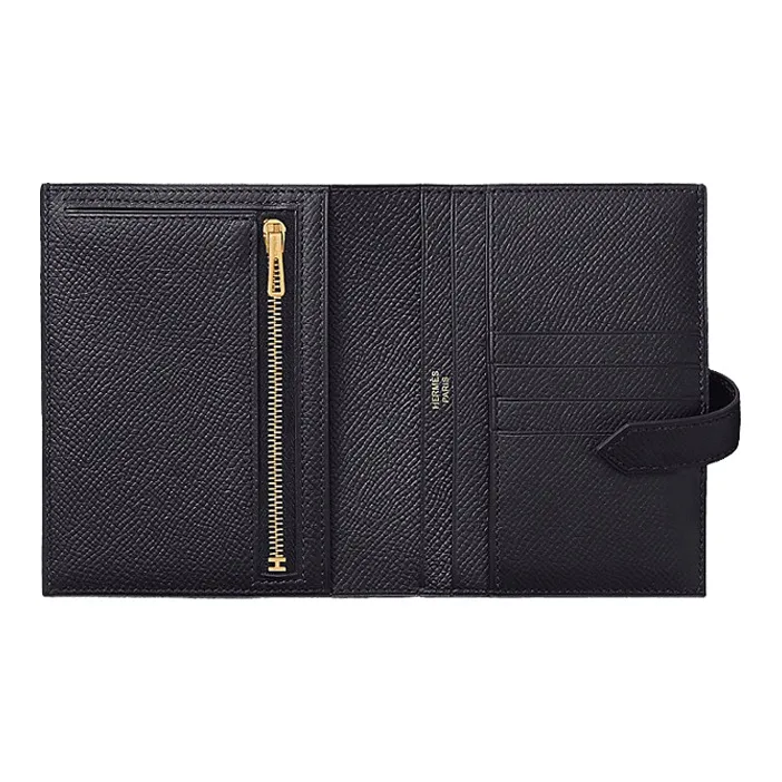 HERMES Bearn Epsom Calfskin Short Wallet Unisex 76 Bleu Indigo Indigo-1