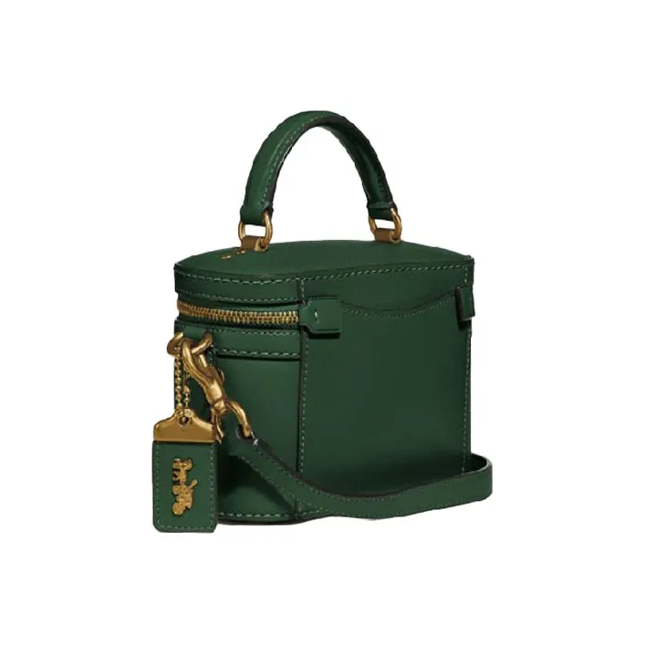 COACH Trail Tanned Leather Makeup Bag Crossbody Bag Handbag Small Size Women's Green-1