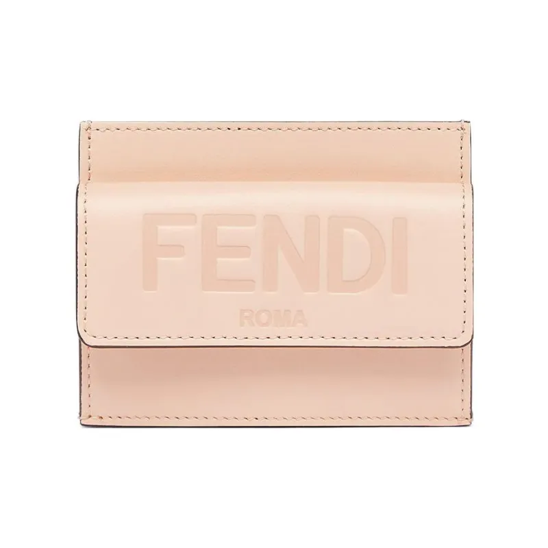 FENDI Calfskin Card Holder, Wallet Women's Light Pink Red-4