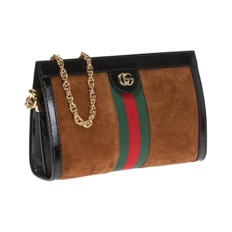 GUCCI Ophidia Suede Shoulder Bag Crossbody Bag Small Size Women's Brown/Black-2