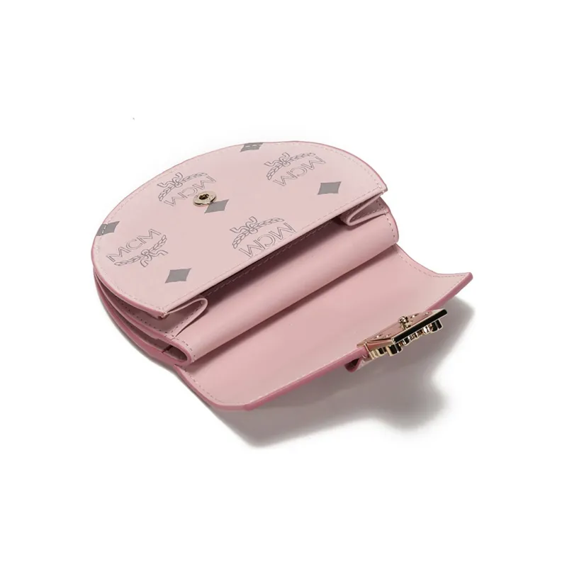 MCM Patricia Visetos Leather Saddle Bag, Shoulder Bag, Crossbody Bag, Coin Purse Small Size Women's Pink-5
