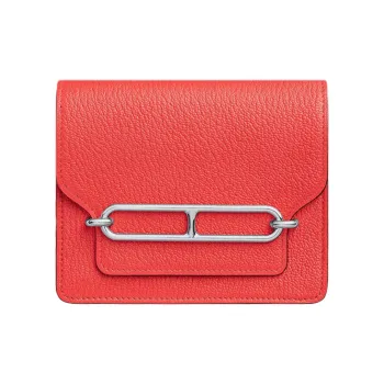 HERMES Roulis Goatskin Wallet Women's Texas Rose Pink