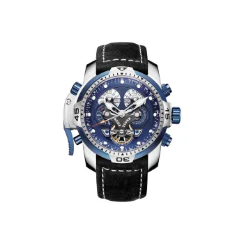 REEF TIGER Automatic/Manual Mechanical Movement Rubber Band Strap Watch Men's Watches Black Dial