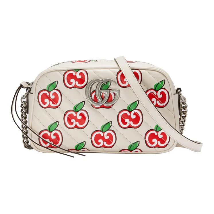 GUCCI Marmont Quilted Leather Camera Bag, Crossbody Bag, Shoulder Bag Trumpets Women's White-1