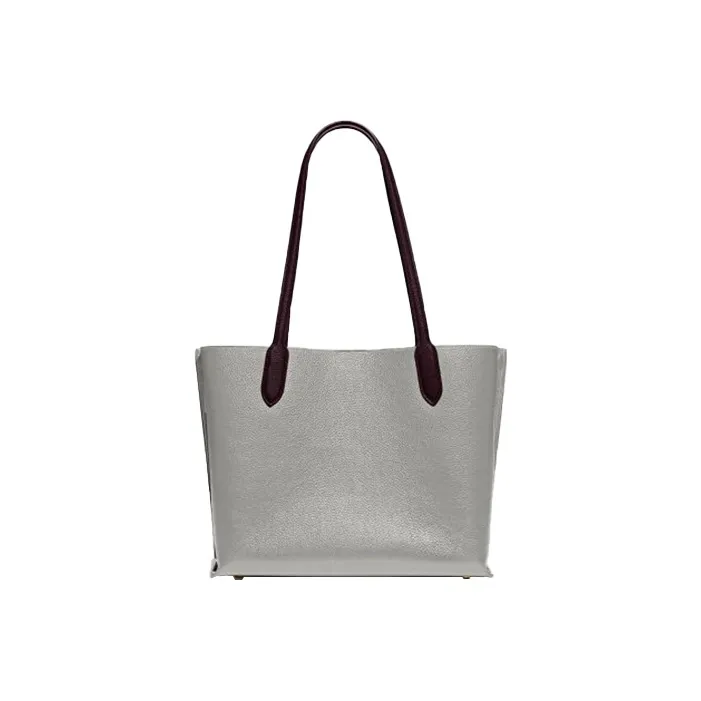 COACH Willow Pebbled Leather Tote Bag, Shopping Bag, Handbag, Shoulder Bag Women's Gray & Black-2