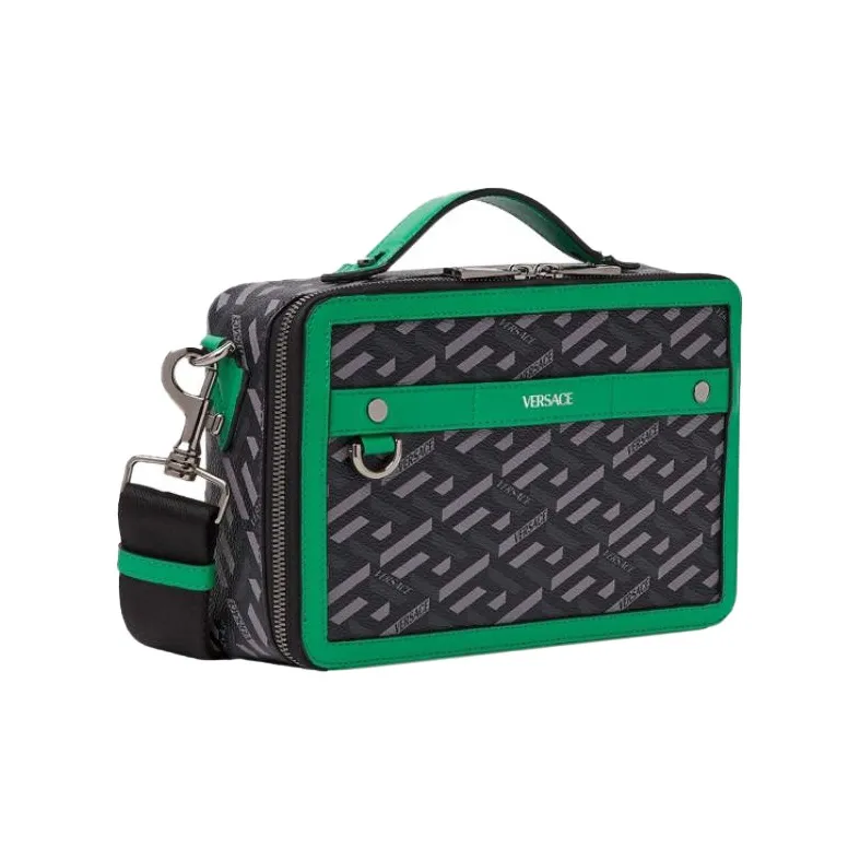 VERSACE Leather Trim Messenger Bag Box Bag Shoulder Bag Crossbody Bag Men's Green-1