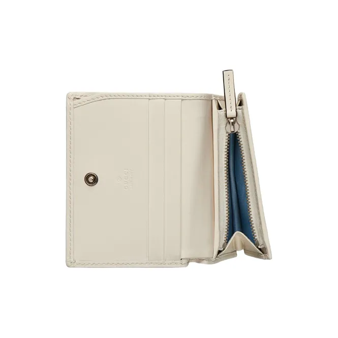 GUCCI Leather Card Holder, Wallet Women's White/Red-4