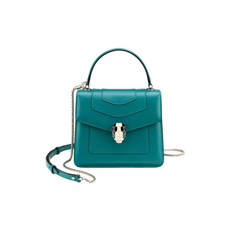 BVLGARI Serpenti Forever Cow Leather Handbag Unisex Dark Jade-0