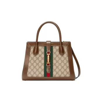 GUCCI Jackie 1961 Canvas With Leather Trim Tote Handbags Shoulder Bags Medium Size Unisex Brown