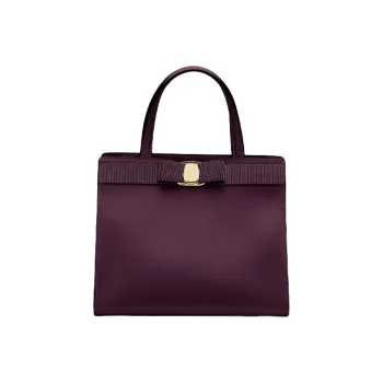 FERRAGAMO Vara Satin Natural Grain Cow Leather Tote Bag Shopping Bag Handbag Medium Size Women's Purple