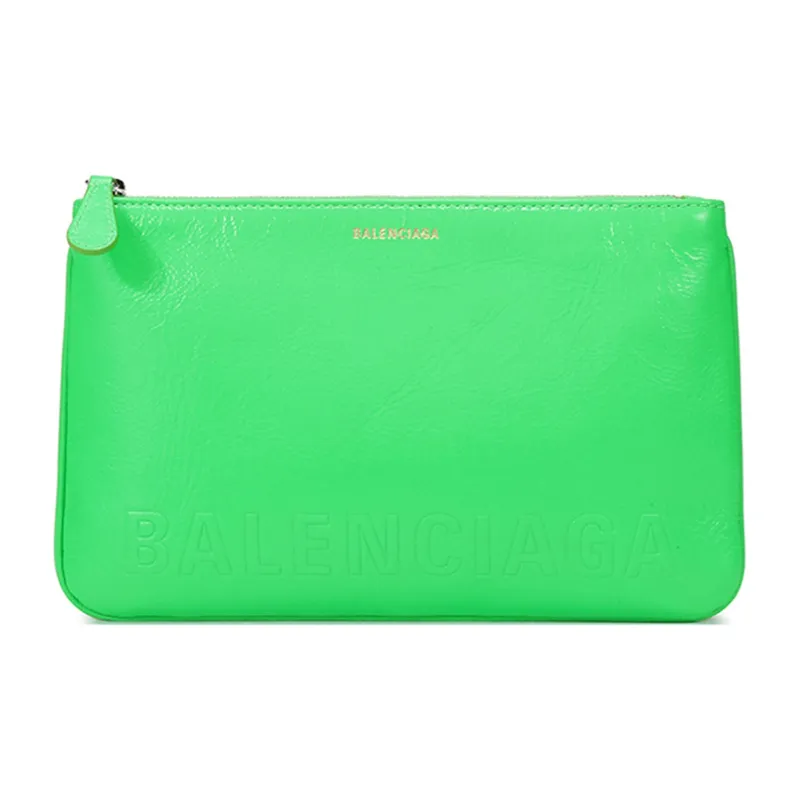 Balenciaga Cow Leather Clutch Regular Women's Neon Green-0